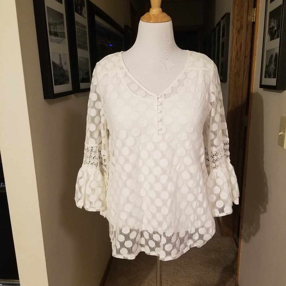 Alfani Boho Tone on Tone Polka Dot Blouse